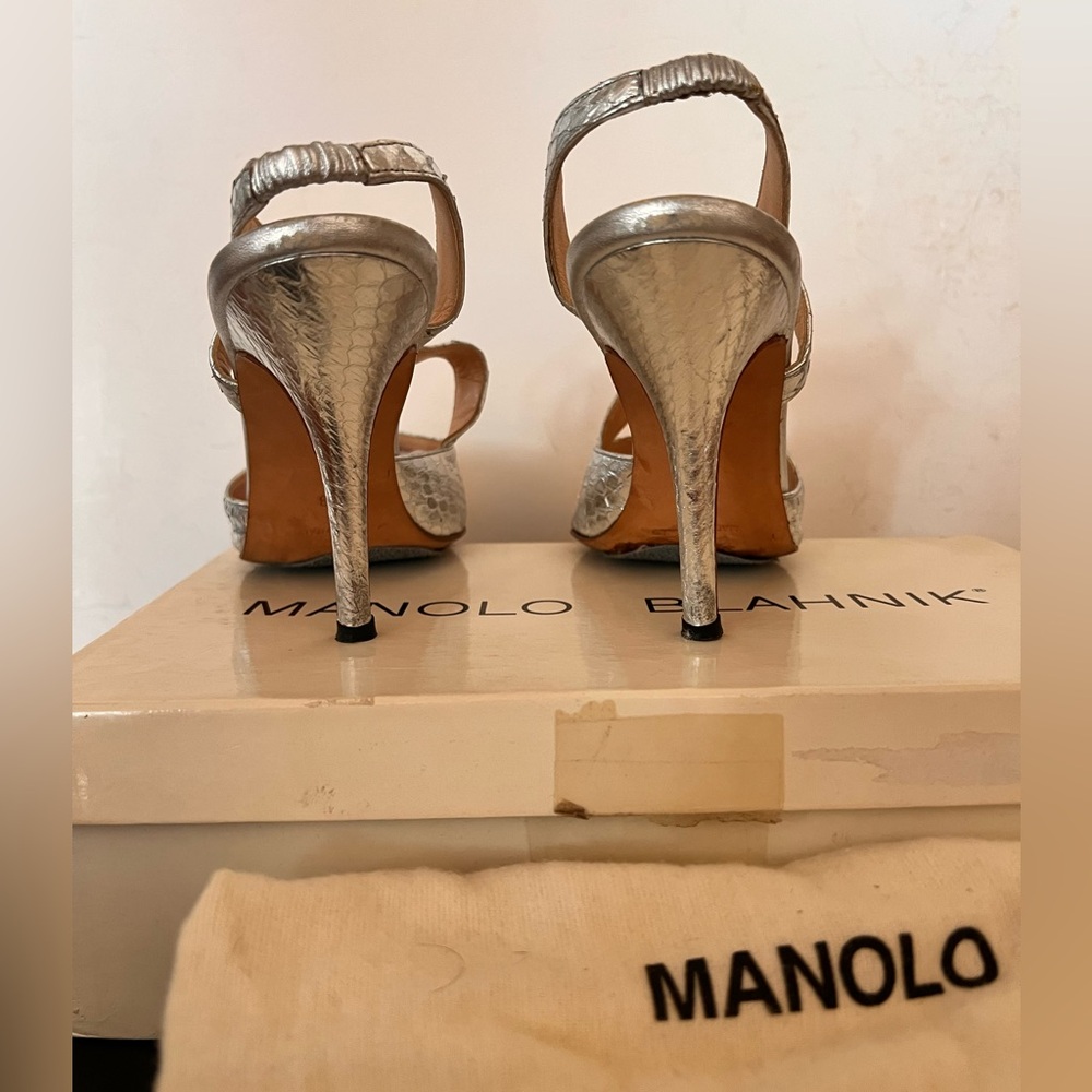 Manolo Blanhik Snake Skin Italy Size 38 Box Dust Bag Silver heel SHOES AUTHENTIC - Picture 5 of 9